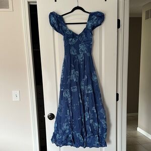 Free People Blue Floral Puff-Sleeve Maxi Dress
